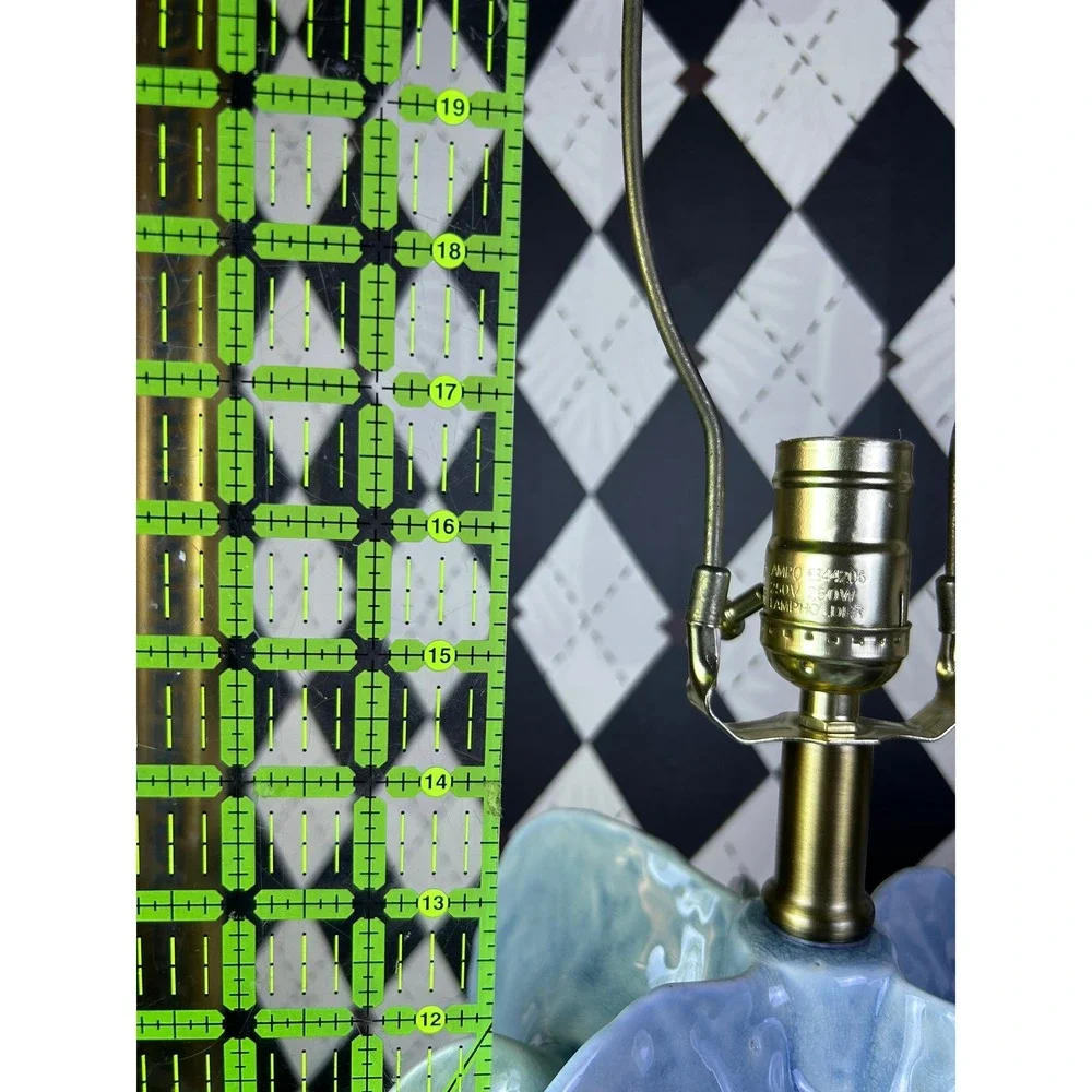 Large Sculptural Blue Pottery Table Lamp Fluted Statement Lighting 25